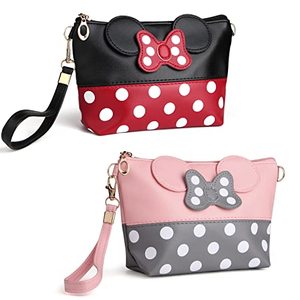 lot 1057 image: 2 Pack Cosmetic Bag Mouse Ears Bag with Zipper,Cartoon Leather Travel Makeup Handbag with Ears and Bow-knot, Cute Portable Cosmetic Bag Toiletry Pouch for Women Teen Girls Kids��Pink&Black��