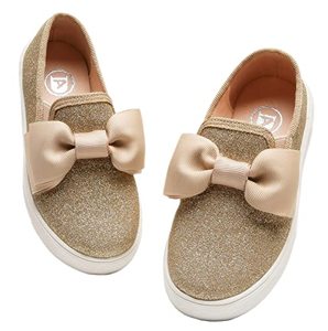 lot 1058 image: DADAWEN Girls Slip On Glitter Sneakers Cute Bow Lazy Tennis Shoes Loafers for Little Girls(ToddlerLittle KidBig Kid) Gold US Size 10 M Toddler