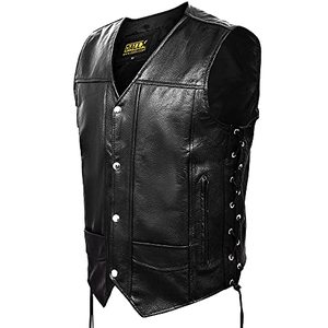 lot 1059 image: DALLX Motorcycle Leather Vest with Adjustable Side Lace for Men Club Style Riding Biker Vest with Concealed Gun Pocket (as1, alpha, 4x_l, regular, regular, BLACK, 4X-LARGE)