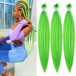 lot 1066 image: Green Braiding Hair Pre Stretched Kanekalon Braids Hair Extension 26 Inch (Pack of 3)