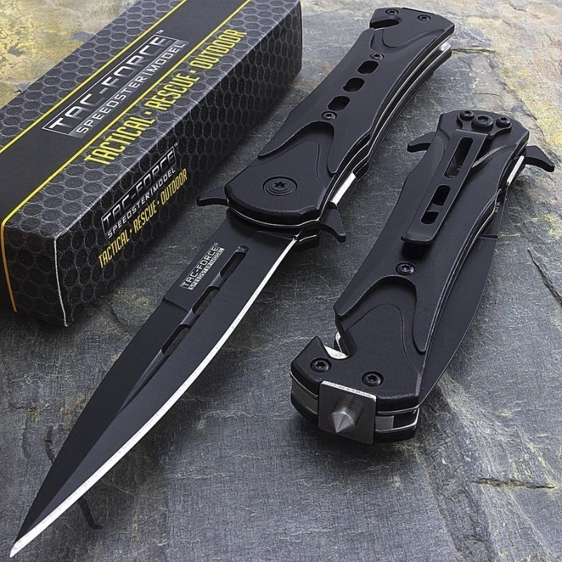 lot 10 image: 1 New Tac-Force 8 Stiletto Tactical Assisted Pocket Knife, Black