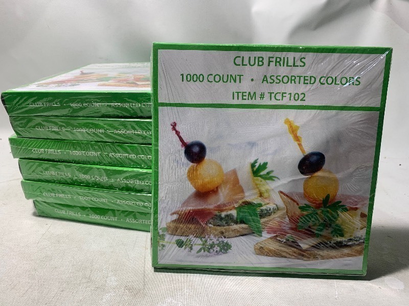 lot 242 image: 7 New 1000 Count Boxes of Assorted Colors Club Frills (7,000 Total Frills)