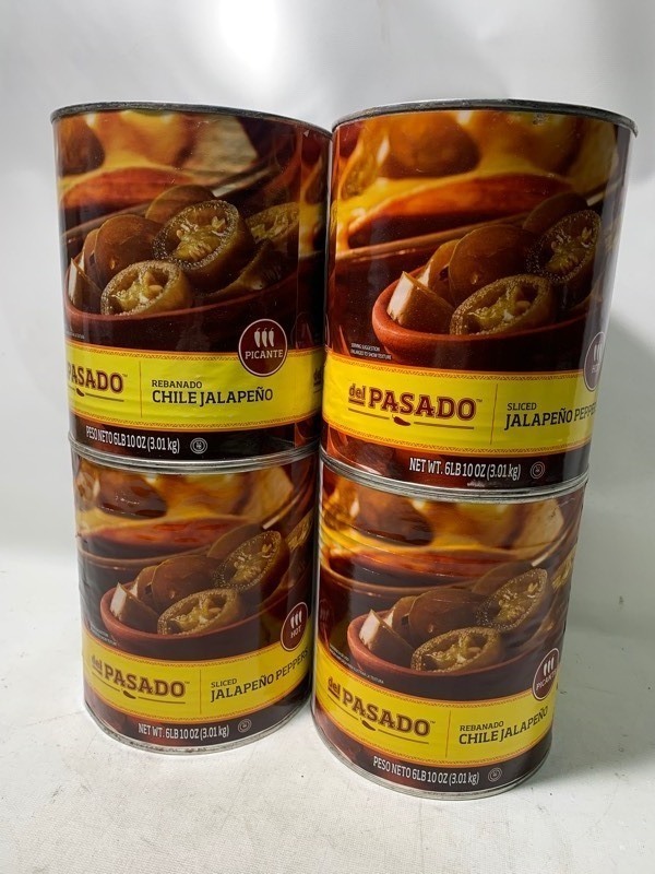 lot 264 image: 4 New Large 6lbs Cans of Del Pasado Sliced Chile Jalapeo Peppers