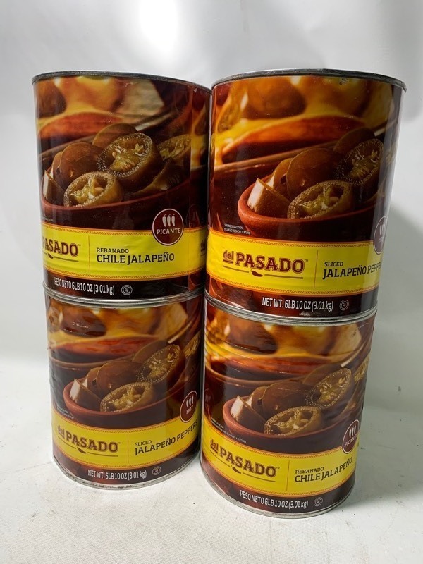 lot 265 image: 4 New Large 6lbs Cans of Del Pasado Sliced Chile Jalapeo Peppers