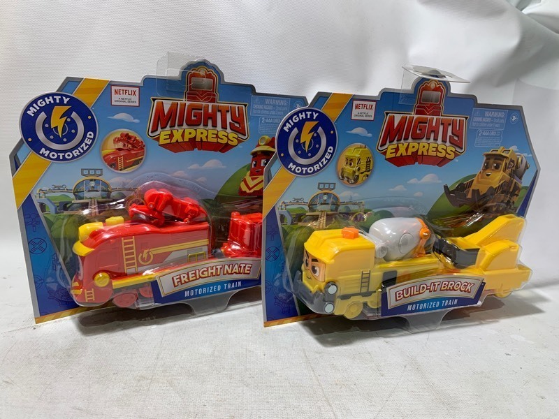lot 333 image: 2 New Mighty Express Train Toys w Working Tools, Build-It Brock & Freight Nate