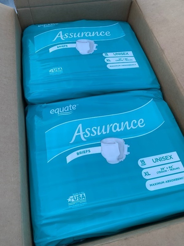 lot 347 image: 1 New Case of 60 Total Equate Assurance Maximum Absorbance Unisex Briefs, XL