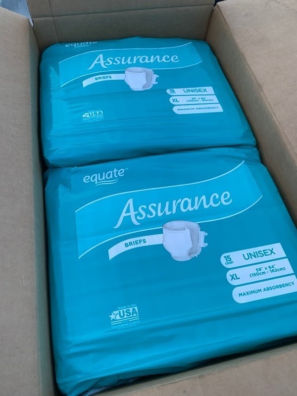 lot 350 image: 1 New Case of 60 Total Equate Assurance Maximum Absorbance Unisex Briefs, XL
