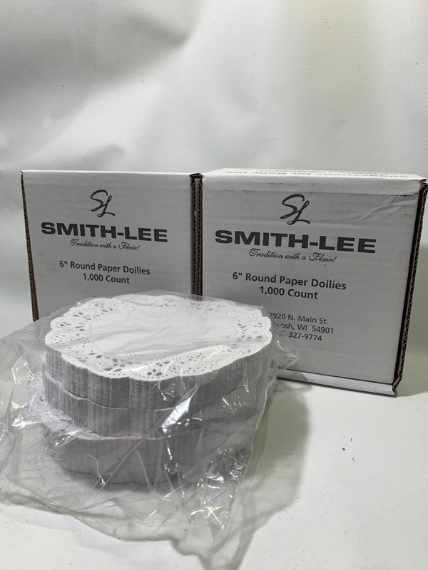 lot 412 image: 3 Box Total 3,000 Smith-Lee 6 Round Paper Doilies