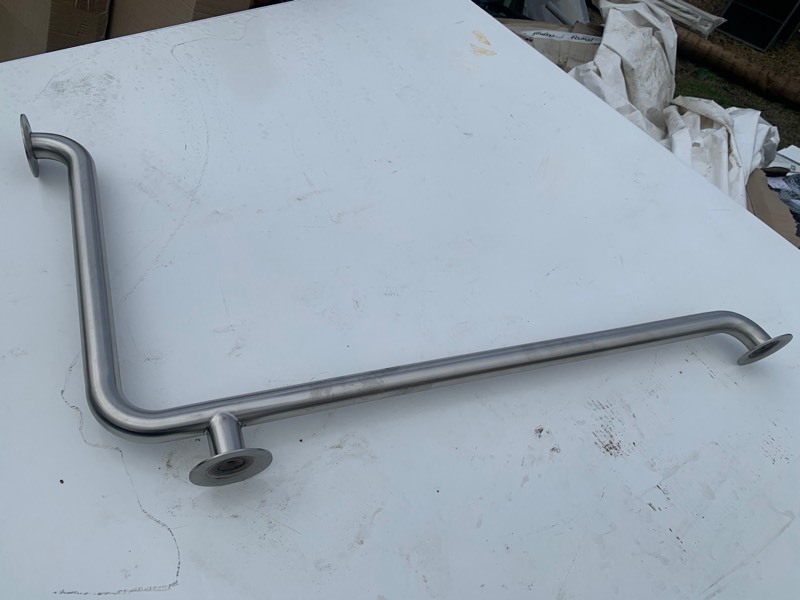 lot 257 image: 1 New 90 Degree Corner Bathroom Stainless Steel Stability Bar
