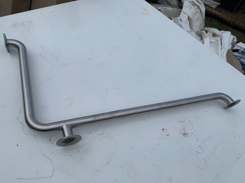 lot 255 image: 1 New 90 Degree Corner Bathroom Stainless Steel Stability Bar