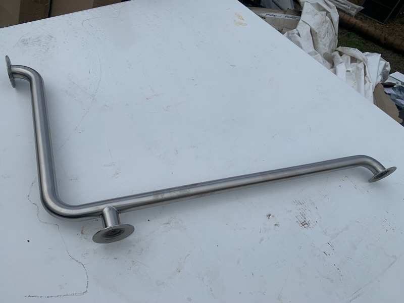 lot 256 image: 1 New 90 Degree Corner Bathroom Stainless Steel Stability Bar