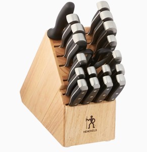 lot 13 image: HENCKELS Statement Razor-Sharp 20-Piece White Handle Knife Set with Block