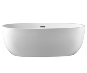 lot 21 image: New Vanity Art 67 x 32 Inches Freestanding White Acrylic Bathtub Modern Stand Alone Soaking Tub with UPC Certified Slotted Overflow and Pop-up Drain