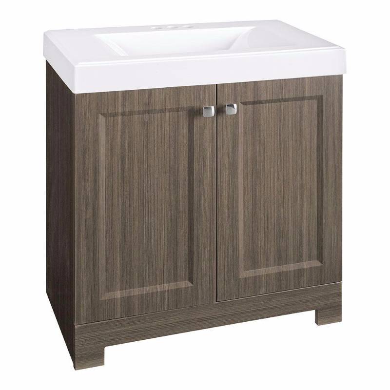 lot 3095 image: Bathroom Vanity 30-12 in. Wide Vanity in Silverleaf with Cultured Marble Vanity Top in White