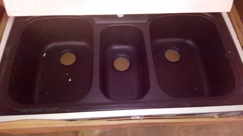 lot 6220 image: Dual Mount Composite 44 in. 1-Hole Triple Bowl Kitchen Sink in Black