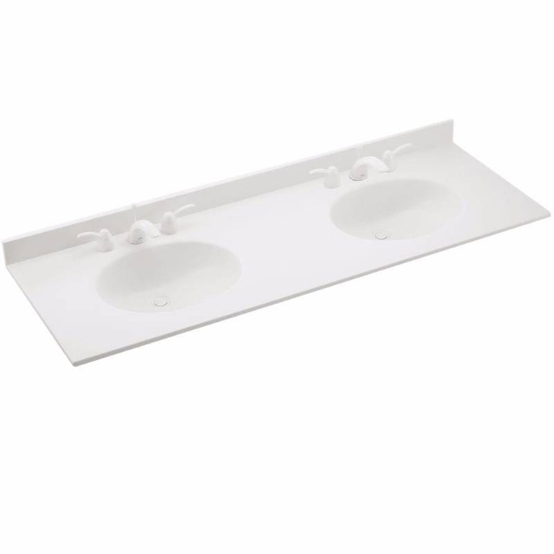 lot 6240 image: Swanstone VT2B2261-010 Ellipse 61-Inch by 22-Inch Double Bowl Vanity Top, White Finish