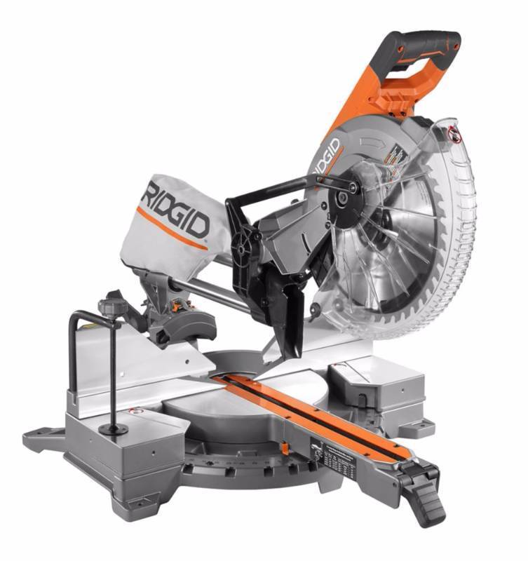lot 4370 image: RIDGID 15 Amp 12 in. Corded Dual Bevel Sliding Miter Saw with 70 Degree Miter Capacity
