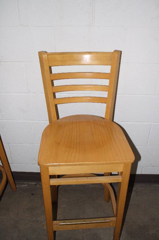 lot 6248 image: 2 Tall 30 inch Solid Wood Bar Chairs with wood backs