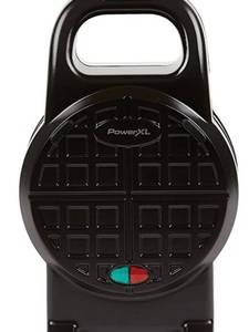 lot 12512 image: PowerXL Wafflizer, Stuffed Waffle Maker & Belgian Waffle Iron with 2�� Extra Deep Pockets, Nonstick Plates, Classic Round Shape, 4-Slice, , Black (Black, 5 Inch)