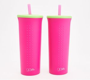 lot 44223 image: Retail - $32.97 GoSili Set of (2) 24-oz Silicone Tumblers w LIDS & STRAWS, LIME