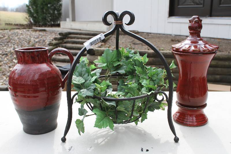 lot 66 image: Heavy Decorative Pitcher, Urn & Metal Basket