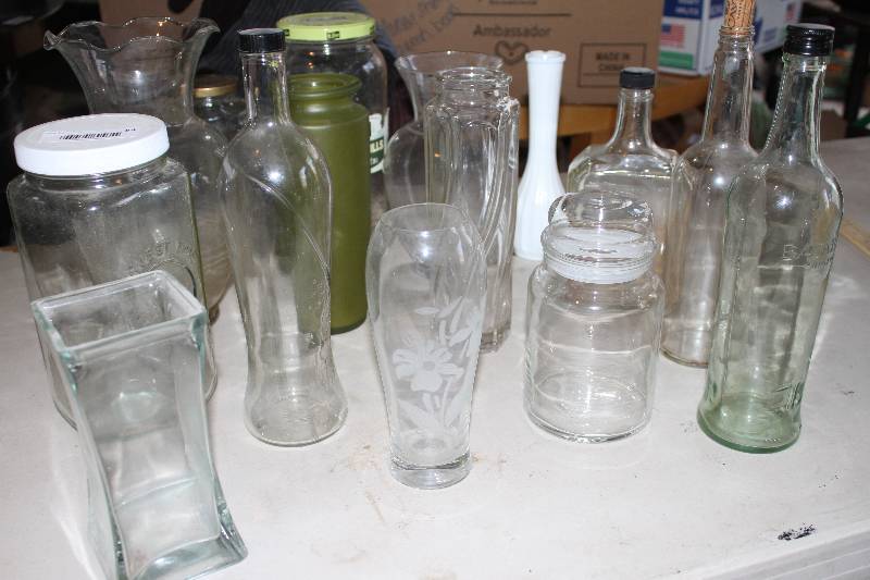 lot 82 image: Vases, Wine Bottles and misc Glass Jars
