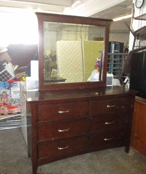 lot 745 image: Dark Wood Dresser with Mirror