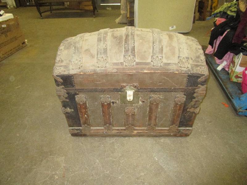 lot 763 image: Antique Camelback Trunk