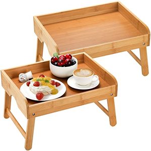 lot 1284 image: Lawei Bamboo Bed Tray Table w Foldable Legs (2 COUNT)