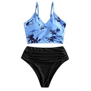 lot 1313 image: ZAFUL Womens Crisscross Ruched High Waisted Bottom Bikini Set (Size S)