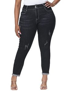 lot 1347 image: Gboomo Womens Plus Size Black Skinny Distressed Jeans (Size 24W)