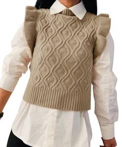 lot 2233 image: Sweater Vest for Women Oversized Ruffle Cable Knit Top (Size L)