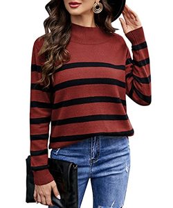 lot 2242 image: LIOFOER Womens High Neck Striped Stitching Pullover (Size XL)