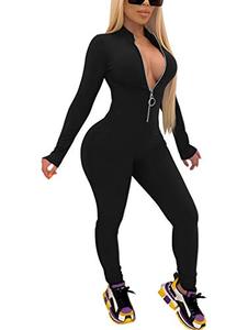 lot 2249 image: XXTAXN Womens Sexy Bodycon Long Sleeve V Neck Zipper Jumpsuit