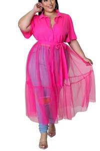 lot 2258 image: Ekaliy Oversized Solid Shirt Maxi Dress for Women (Size 2XL)