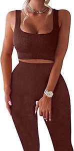 lot 2278 image: TWFRHC Womens Workout Ribbed Seamless High Waist Gym Outfit (Size L)
