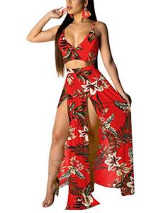 lot 2280 image: EOSIEDUR 2 Piece Outfit Sets Summer V-Neck Maxi Dress (Size 2XL)