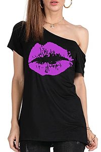 lot 2315 image: MAGICMK Womens Short Lips&nbsp Off The Shoulder Plus Size T-Shirt (Size 2XL)