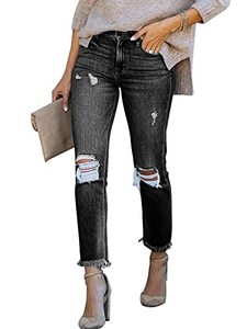 lot 2339 image: KUNMI Womens Ripped Boyfriend Slim Fit Jeans (Size S)