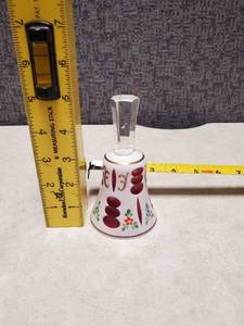 lot 11 image: Bohemian Handbell Milk Glass Cut to Cranberry - Very Nice Piece