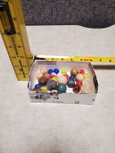 lot 13 image: Box of Marbles - Mixed Types - Glass and Stone - Major Value Here