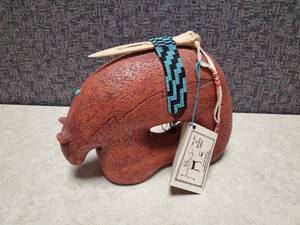 lot 29 image: Grogged Terra Cotta - Handbuilt Pottery in Style of Pueblo Indian Pottery - Great Museum or Private Collectors Piece