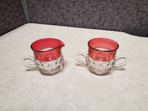 lot 40 image: Kings Crown Excelsior CranberryRuby Red Cream & Sugar Glass Set
