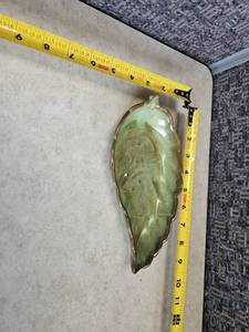 lot 100 image: Frankoma 225 Leaf Candy Dish - Green and Brown - Footed