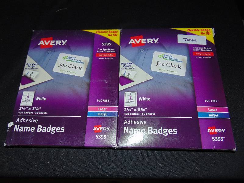 lot 1006 image: (2) ct. lot Avery name badges, adhesive 5395 (50 sheets, 400 badges per package) 2-13 x 3-38