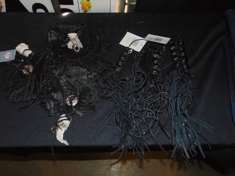 lot 1013 image: (5) ct lot of new leather motorcycle grips and poke bags