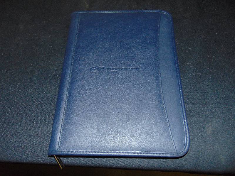 lot 1015 image: (1) new Leather Portfolio w legal pad, navy blue,