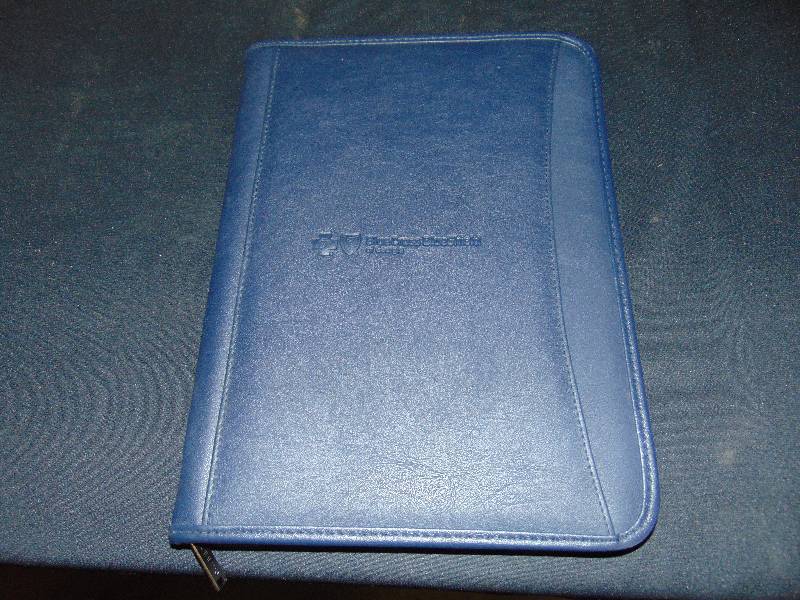 lot 1016 image: (1) new Leather Portfolio w legal pad, navy blue,