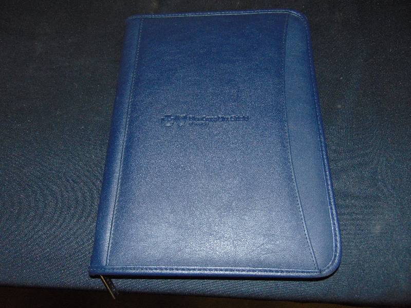 lot 1017 image: (1) new Leather Portfolio w legal pad, navy blue,
