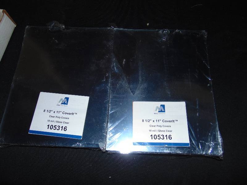 lot 1030 image: (2) ct. lot Mac Papers 8-12 x 11 Coverlt Clear Poly Covers, 10 mil gloss clear, approx 100 per package